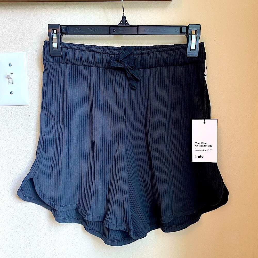 NWT Knix S M Lounge Pajama Shorts Black Drawstring Elastic Ribbed Pull-on Pima